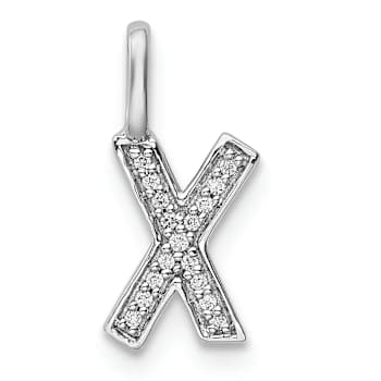 14K White Gold Diamond Letter X Initial Pendant