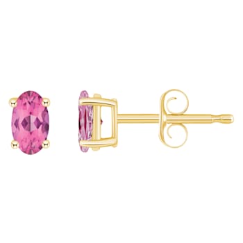 5x3mm Oval Pink Topaz 14k Yellow Gold Stud Earrings