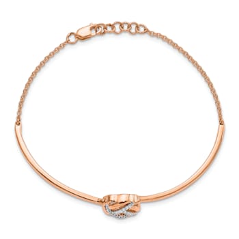 14k Rose Gold and Rhodium Over 14k Rose Gold Polished Diamond Love Knot Bracelet