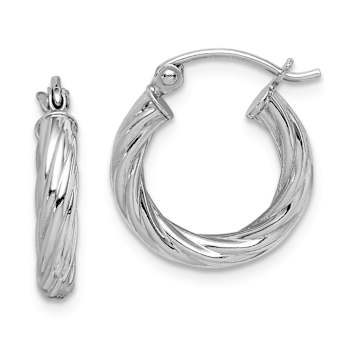 Rhodium Over Sterling Silver 2.7x15mm Twisted Hoop Earrings