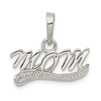 Sterling Silver Cubic Zirconia Polished Mom Pendant