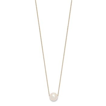 14K Yellow Gold 10-11mm Round White Fresh Water Cultured Pearl Rope Necklace