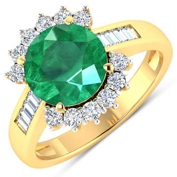 3.33ctw Green Emerald and Diamond 14K Yellow Gold Halo Ring