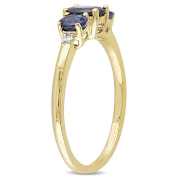 Blue Sapphire and Diamond 10K Yellow Gold Ring 1.02ctw