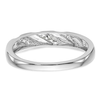 Rhodium Over 14K White Gold Diamond Trio Men's Wedding Band 0.03ctw