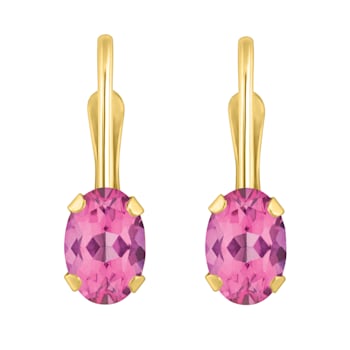 6x4mm Oval Pink Topaz 10k Yellow Gold Drop Earrings
