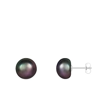14k White Gold 9-10mm Black Freshwater Pearl Stud Earrings