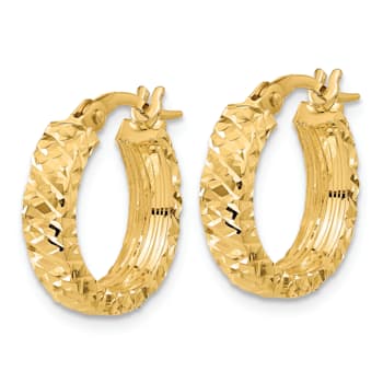 14k Yellow Gold Polished and Diamond-Cut 11/16" Hoop Earrings