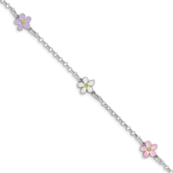 Rhodium Over Sterling Silver  Enamel Flower with 0.75-inch Extension
Children's Bracelet