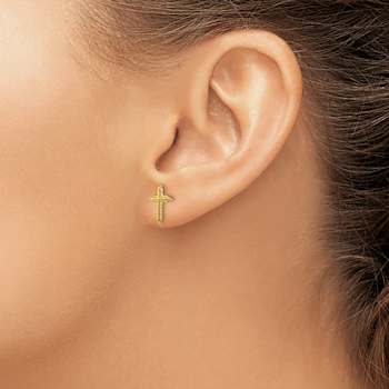 14k Yellow Gold Polished Cross Stud Earrings