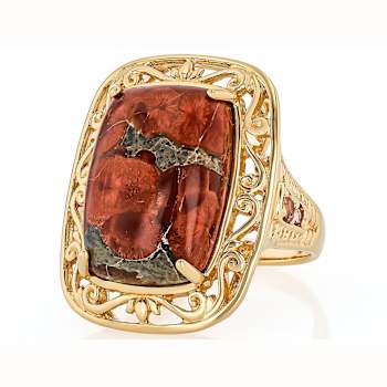 Peanut Obsidian Rectangular Cushion And Andalusite Ring In 18K Gold Over
Sterling Silver 0.21ctw