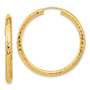 14k Yellow Gold Polished and Diamond-Cut 1 5/16" Endless Hoop Earrings
