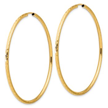 14k Yellow Gold Polished, Satin and Diamond-Cut 2 1/8" Endless Hoop Earrings
