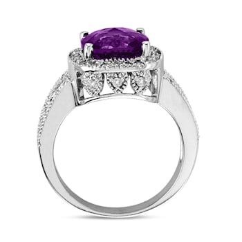 9mm Cushion Amethyst with Diamond Accents 14k White Gold Halo Split
Shank Ring 0.50ctw