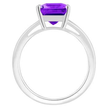 10x8mm Emerald Cut Amethyst Rhodium Over Sterling Silver Ring