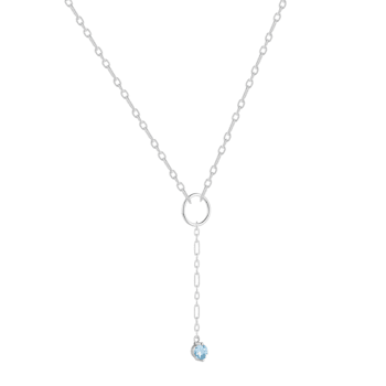 Round Blue Topaz Rhodium Over Sterling Silver Dainty Necklace