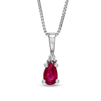 0.19ctw Pear Shaped Ruby and Round Diamond Accent Pendant 14k White Gold