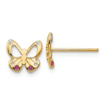 14k Yellow Gold Children's Cubic Zirconia Butterfly Stud Earrings