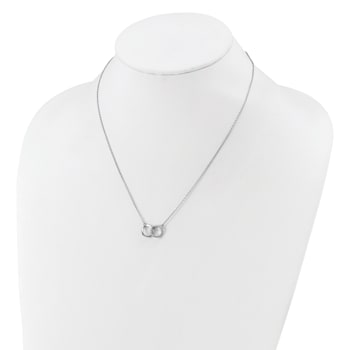 Rhodium Over Sterling Silver Cubic Zirconia Interlocking Ring Necklace