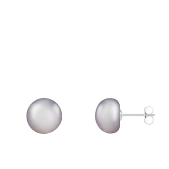 14k White Gold 9-10mm Gray Freshwater Pearl Stud Earrings