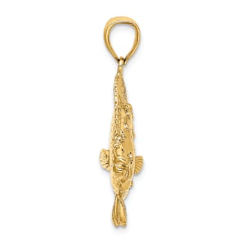 14k Yellow Gold 3D Textured Flounder Fish Charm
