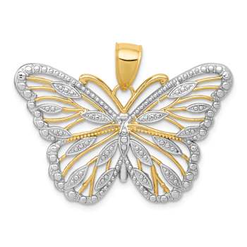 14K Two-tone Gold  Textured Butterfly Pendant