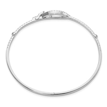 Rhodium Over 14k White Gold Polished Diamond Oval Buckle Hinged Bangle
