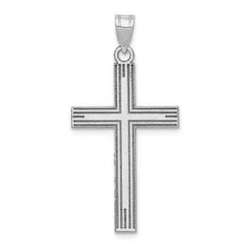 Rhodium Over 14K White Gold Solid Laser Etched Cross Pendant