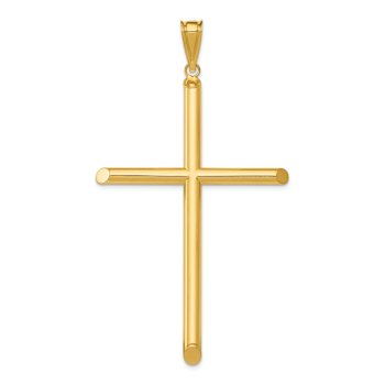 14k Yellow Gold Polished 3D Tube Cross Pendant