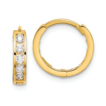 14K Yellow Gold 1/2" Reversible Hinged Hoop Earrings with Round and
Square Cubic Zirconia Stones