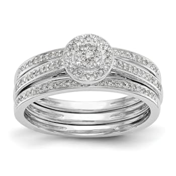 Rhodium Over 14K White Gold Lab Grown Diamond Cluster Engagement Ring 0.185ctw