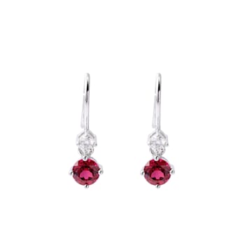 Red Lab Created Ruby With Moissanite Accents Rhodium Over Silver Dangle Earrings