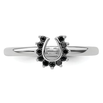 Rhodium Over Sterling Silver Stackable Expressions Diamond Horseshoe
Ring 0.11ctw