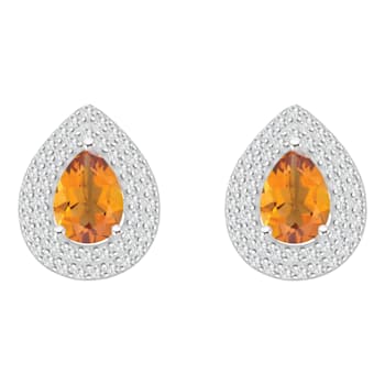 8x5mm Pear Shape Citrine And White Topaz Rhodium Over Sterling Silver
Double Halo Stud Earrings