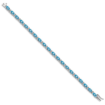 Rhodium Over 14k White Gold Oval Blue Topaz and Diamond Bracelet