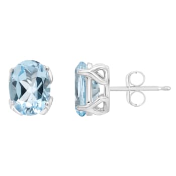 8x6mm Oval Sky Blue Topaz Rhodium Over Sterling Silver Stud Earrings