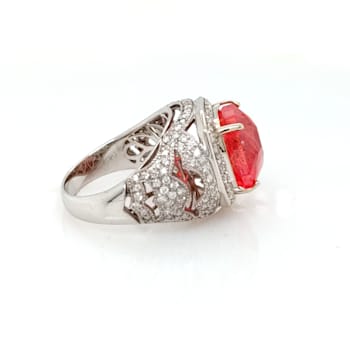 10.73ct Rhodochrosite and 1.14ctw White Diamond Ring in 14K WG