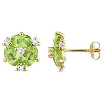 Peridot and Diamond 14K Yellow Gold Earrings 3.04ctw