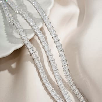 White Cubic Zirconia Platinum Over Sterling Silver Tennis Necklace 21.74ctw