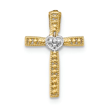 14k Two-tone Gold Textured Cross Pendant