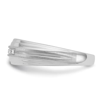 Rhodium Over 10K White Gold Men's Polished, Satin and Grooved 5-Stone
Diamond Ring