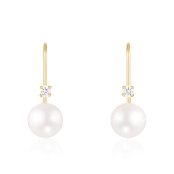 14k Yellow Gold Leverback Earring with 6mm Akoya Pearl and .06CT DTW