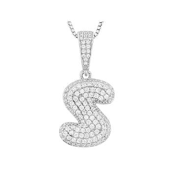 CZ Initial S Bubble Letter Pendant Necklace In Sterling Silver 1.53ctw