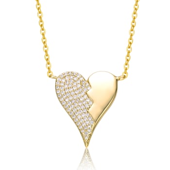 Clear Cubic Zirconia, 14k Yellow Gold Plated over Brass Broken Heart
Pendant Necklace