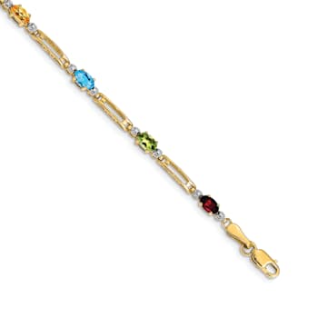 14k Yellow Gold and Rhodium Over 14k Yellow Gold Multi-gemstone and
Diamond Rainbow Bracelet