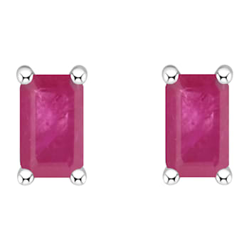 5x3mm Emerald Cut Ruby 14k White Gold Stud Earrings