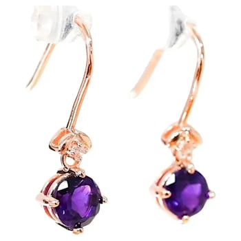 Amethyst and CZ 1.59 Ctw Round 18K Rose Gold Over Sterling Silver Drop
Earrings Jewelry.