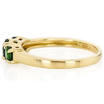 Chrome Diopside Three-Stone Ring In 18K Gold Over Sterling Silver 0.95ctw