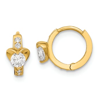 14k Yellow Gold Cubic Zirconia Children's Heart Hinged Hoop Earrings