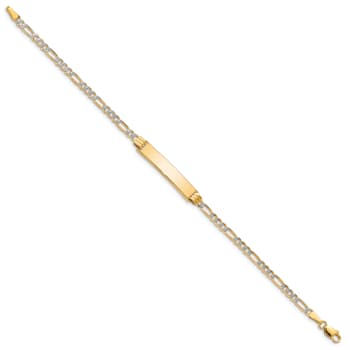 14k Yellow Gold and Rhodium Over 14k Yellow Gold Textured Pave Figaro
Link ID Bracelet